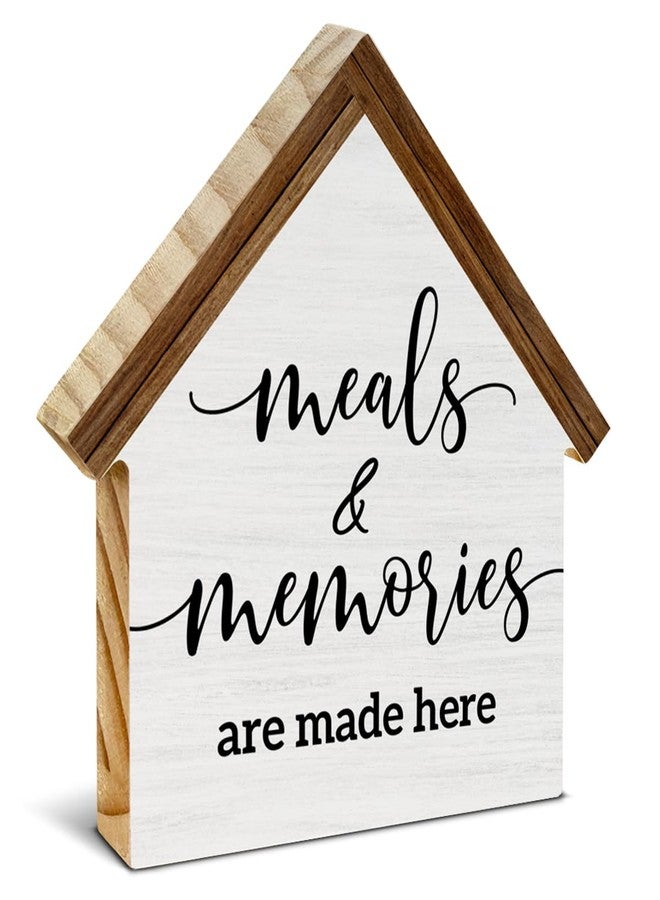 CIANMGD Farmhouse Kitchen Decor, Meals and Memories are Made Here House Shaped Wooden Block Sign, Rustic Dining Room Kitchen Decor for Desk Table Shelf - Image 1